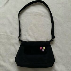 Y2K Black Fabric Floral Embroidery Mini Bag Purse